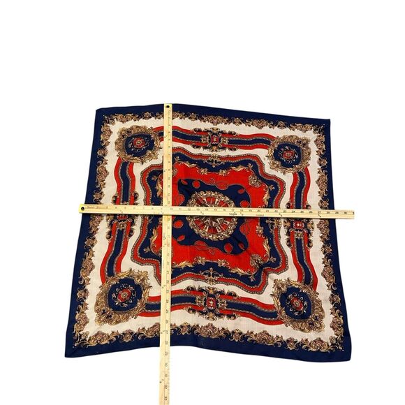 Gorgeous  Large Vintage 70s era Hand Printed Luxury Wool blend Scarf Red Blue It - Picture 5 of 7